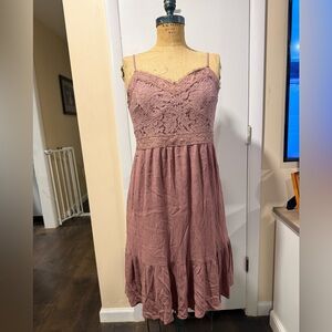 Maurices Lace Trim Spaghetti Strap Dress in Mauve